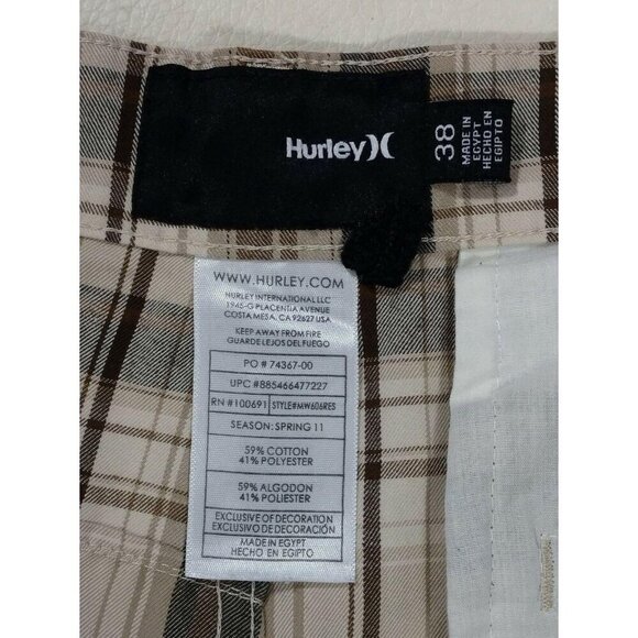 Hurley Shorts Mens 38 Casual Flat Front Brown Check - Picture 5 of 6